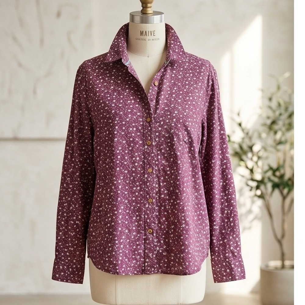 Maeve Anthropologie 8 Floral Shirt Blouse Purple Romantic Flirty Cottagecore